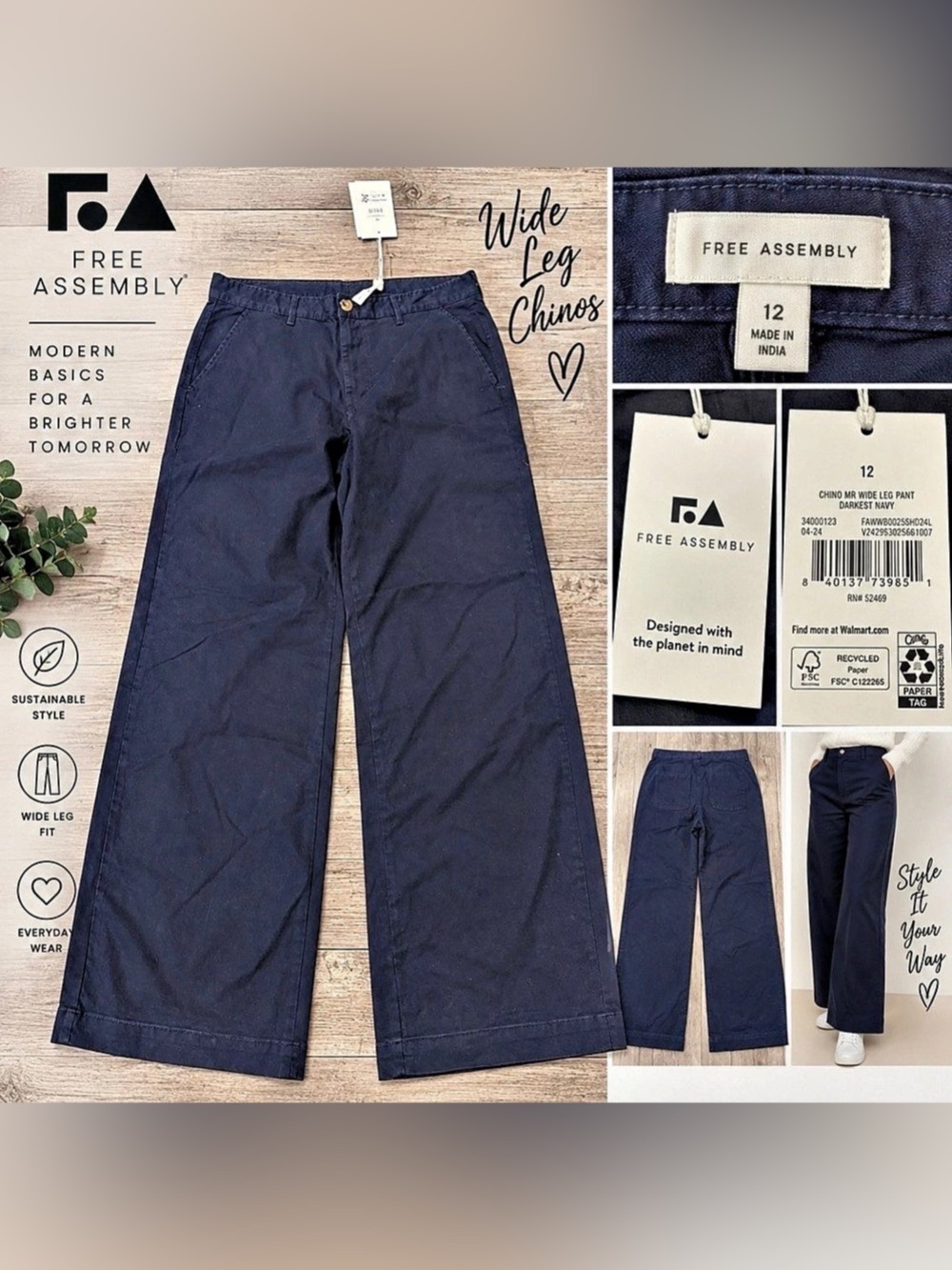 Free Assembly Wide Leg Chino Pants – Size 12 – NWT